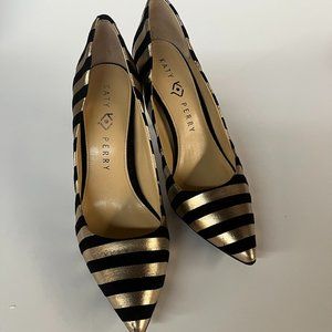 Katy Perry Black/gold Striped Metallic Fabric Sissy pointed toe pumps